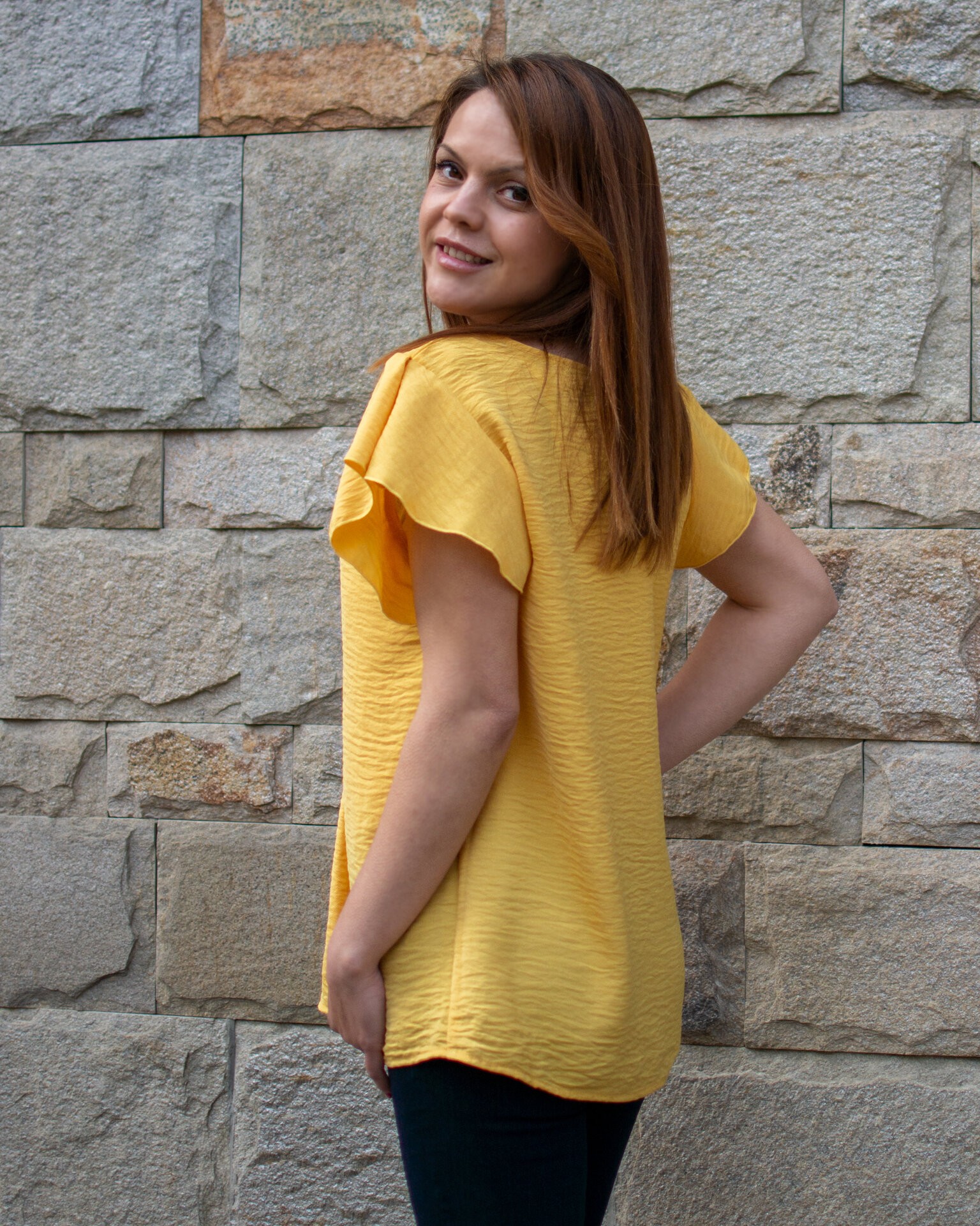 Light Yellow Blouse With Short Sleeves