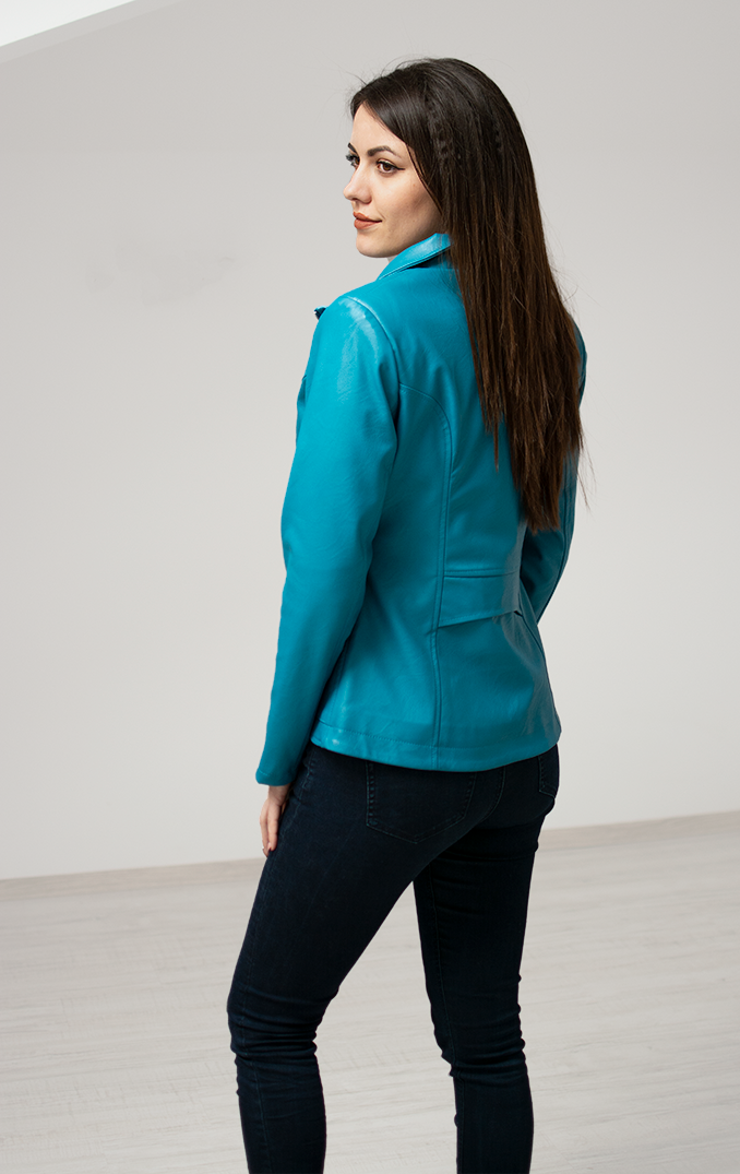 кожено яке в син цвят